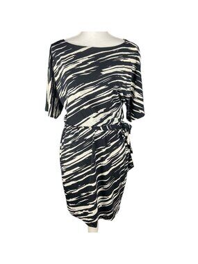 Trina Turk Black & White Faux Wrap Dress Size 2 Zebra Print Short Sleeve